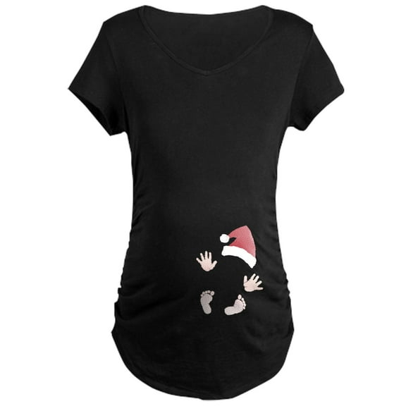 CafePress - Santas Little Surprise Baby Hands And Feet Materni - Maternity Dark T-Shirt