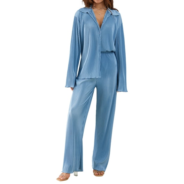 Txlixc Traje de pijama para mujeres, chaqueta de manga larga con solapa + pantalones Txlixc moda