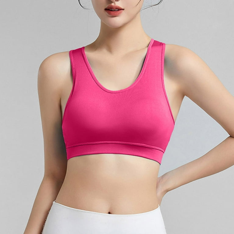 Entyinea Comfy Sports Bras for Women Medium Support Seamless Scoop Neck  Cross Back Sports Bra Hot Pink XL