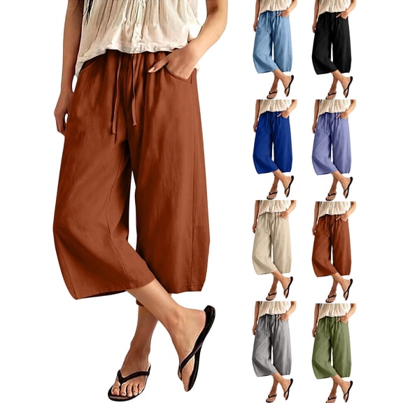 Women's Cargo Capris Hiking Pants Lightweight Quick Dry Plus Size Wide Leg Pants For Summer Casual Cropped Barrel Pant With Pockets