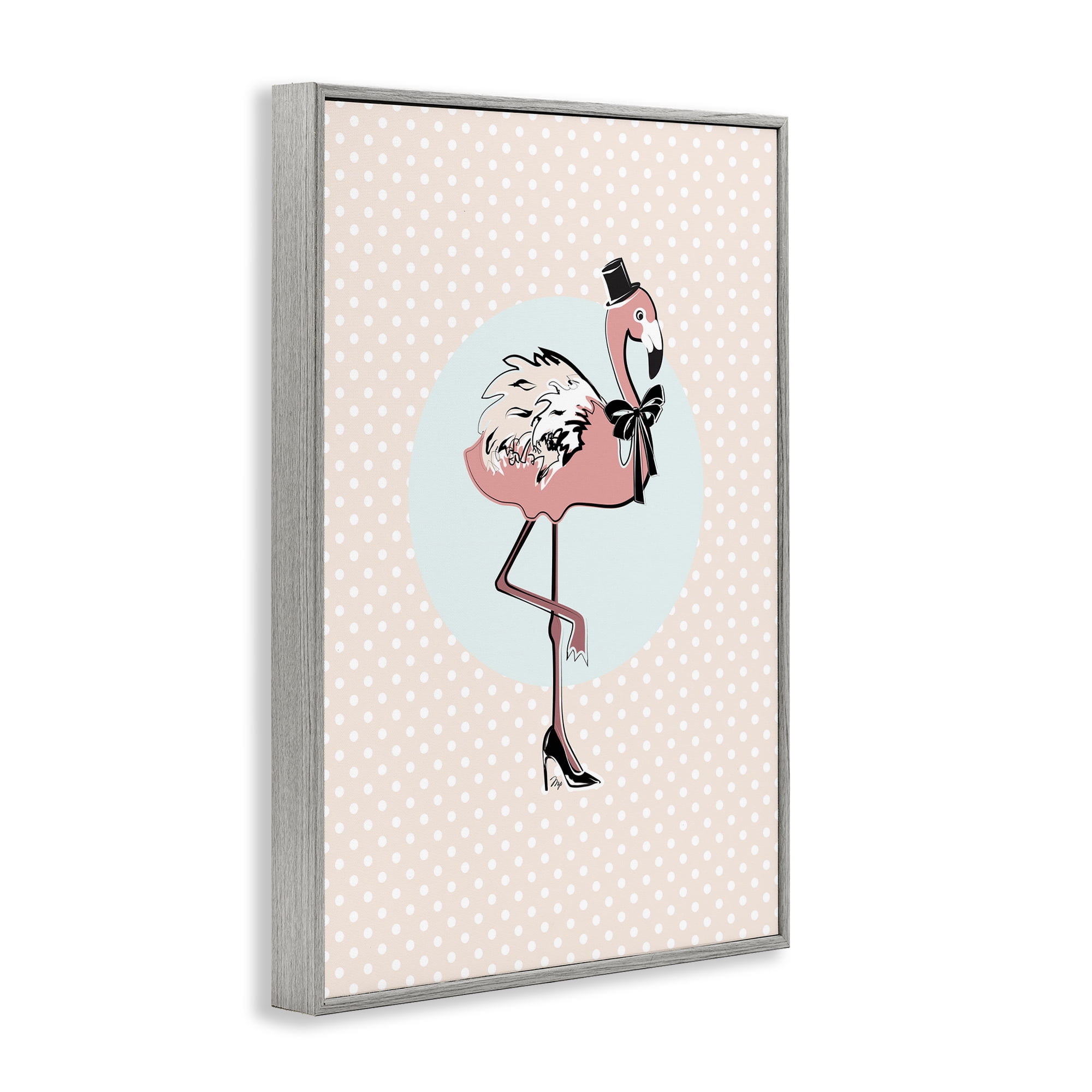 Stupell Industries Flamingo & Top Hat Novelty Painting Gray Framed Art Print Wall Art, 16 x 24