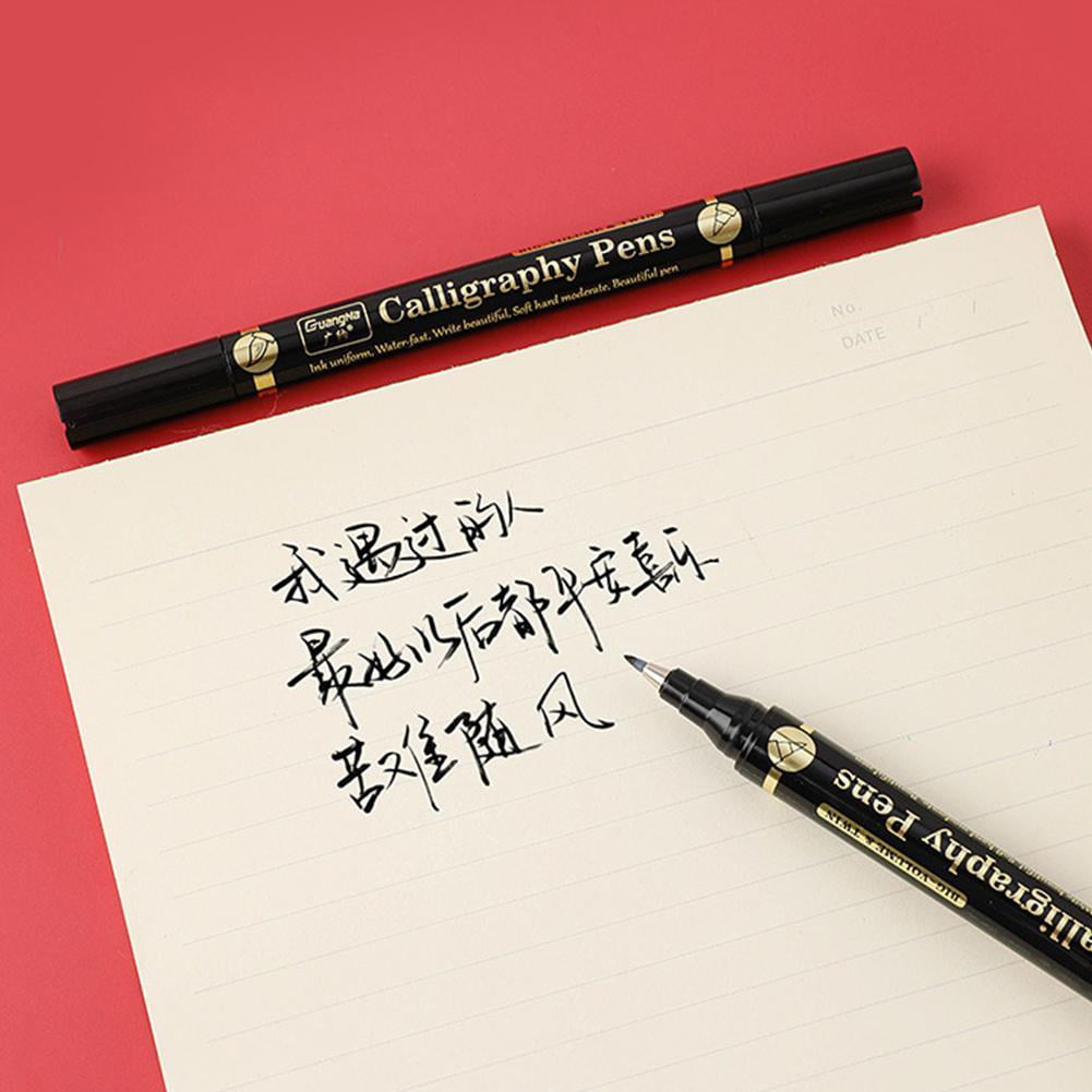 Double Tip Soft Brush Pen Thin Nib Liner Pen Black Pen Writing Markers  Lettering Ink Calligraphy Pens Signature Drawing Art U5M4 