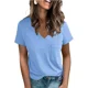 thumbnail image 3 of Camiseta de un solo bolsillo para mujer, Jersey de manga corta con cuello en V, Tops de oficina para mujer, camisetas de Color sólido 2024, 3 of 4