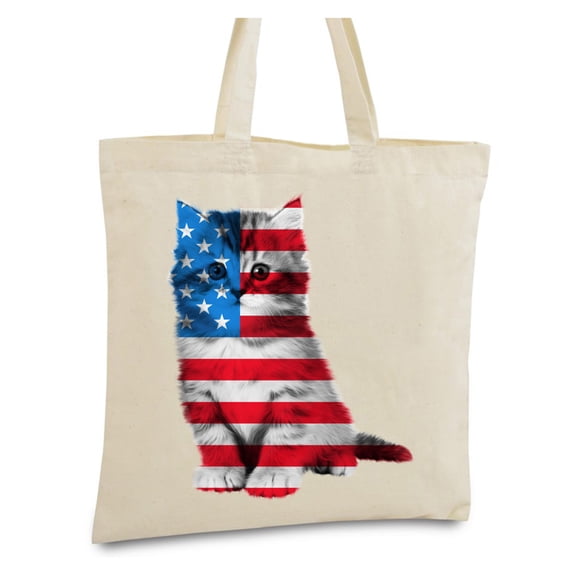 Awkward Styles American Flag Cat Canvas Tote Bag Cat Book Bag Patriotic Gifts for Cat Lovers USA Cat Shopping Bag American Flag Reusable Shopper Bag USA Gifts Cute Kittens Bag 4th of July Tote Bag