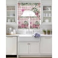 thumbnail image 3 of Eucalyptus Trucks Swag Kitchen Curtains Sets for Windows 24 Inch Length, Spring Farmhouse Floral Leaves Pink Plaid Short Window Curtain Swags Valances and Tiers 3 Piece Set for Cafe/Dining Room, 3 of 5