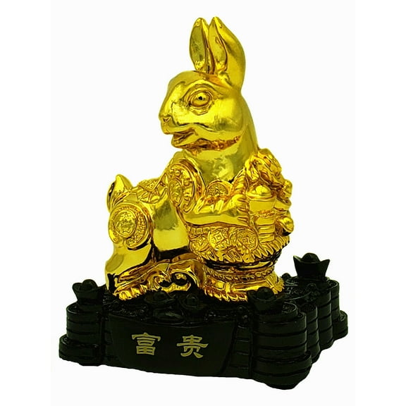 Feng Shui Golden Chinese Zodiac Rabbit Statue Figurine Home Office Decoration