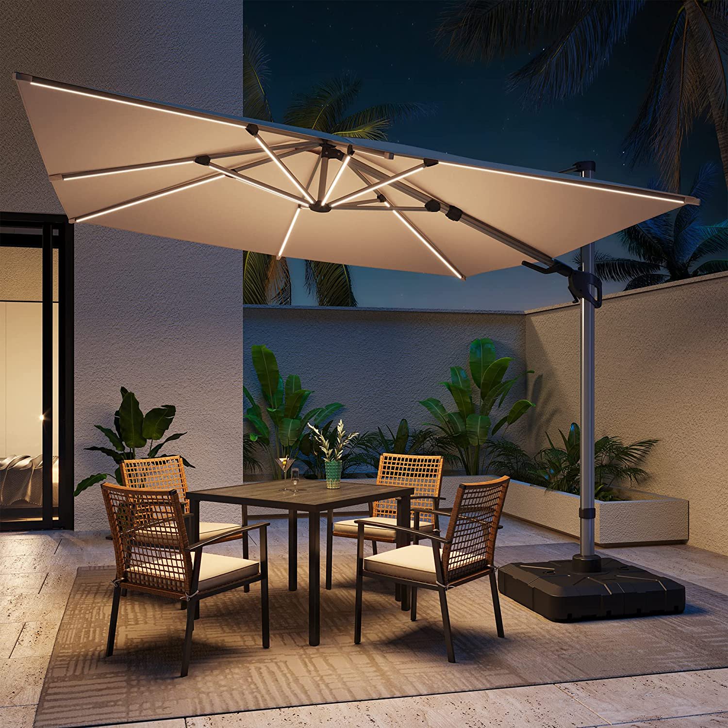LAUSAINT HOME 10FT Patio Umbrella with LED Lights, Outdoor Large Cantilever  Umbrella with 360° Rotation, Champagne - Walmart.com