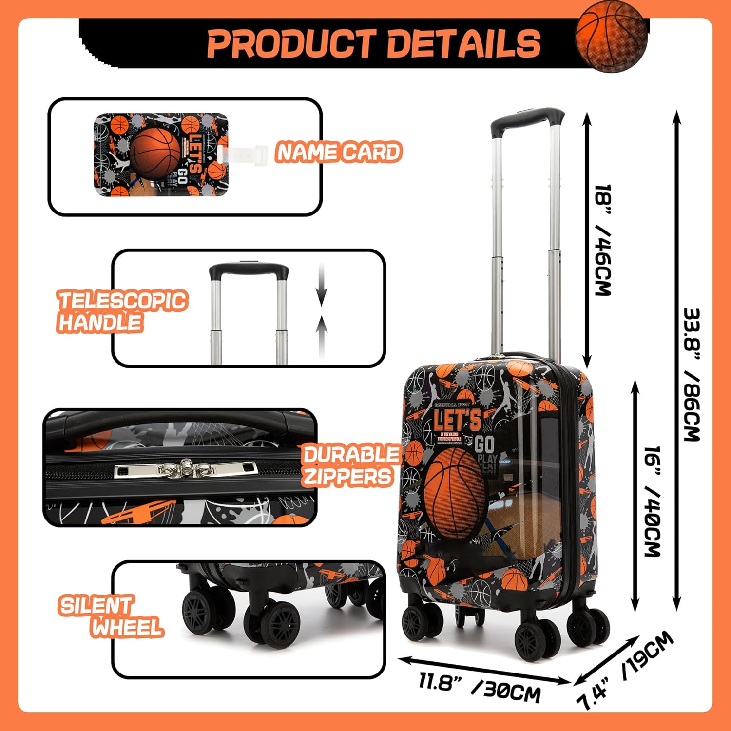 Kids Luggage Sets Carry on Suitcases for Boys with Wheels Hardshell 3 Piece Suitcase with Duffle Bag for Travel Neck Pillow