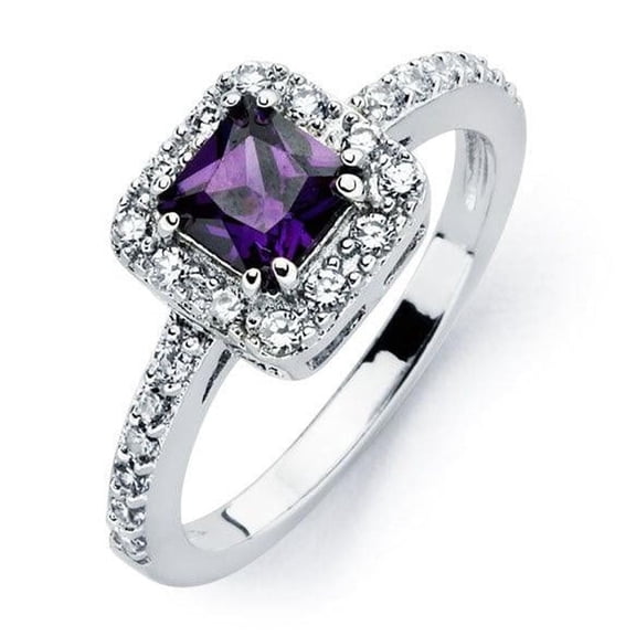 Rhodium Plated Sterling Silver 925 Clear & Purple Bridal Ring Band CZ Jewelry Female Size 5