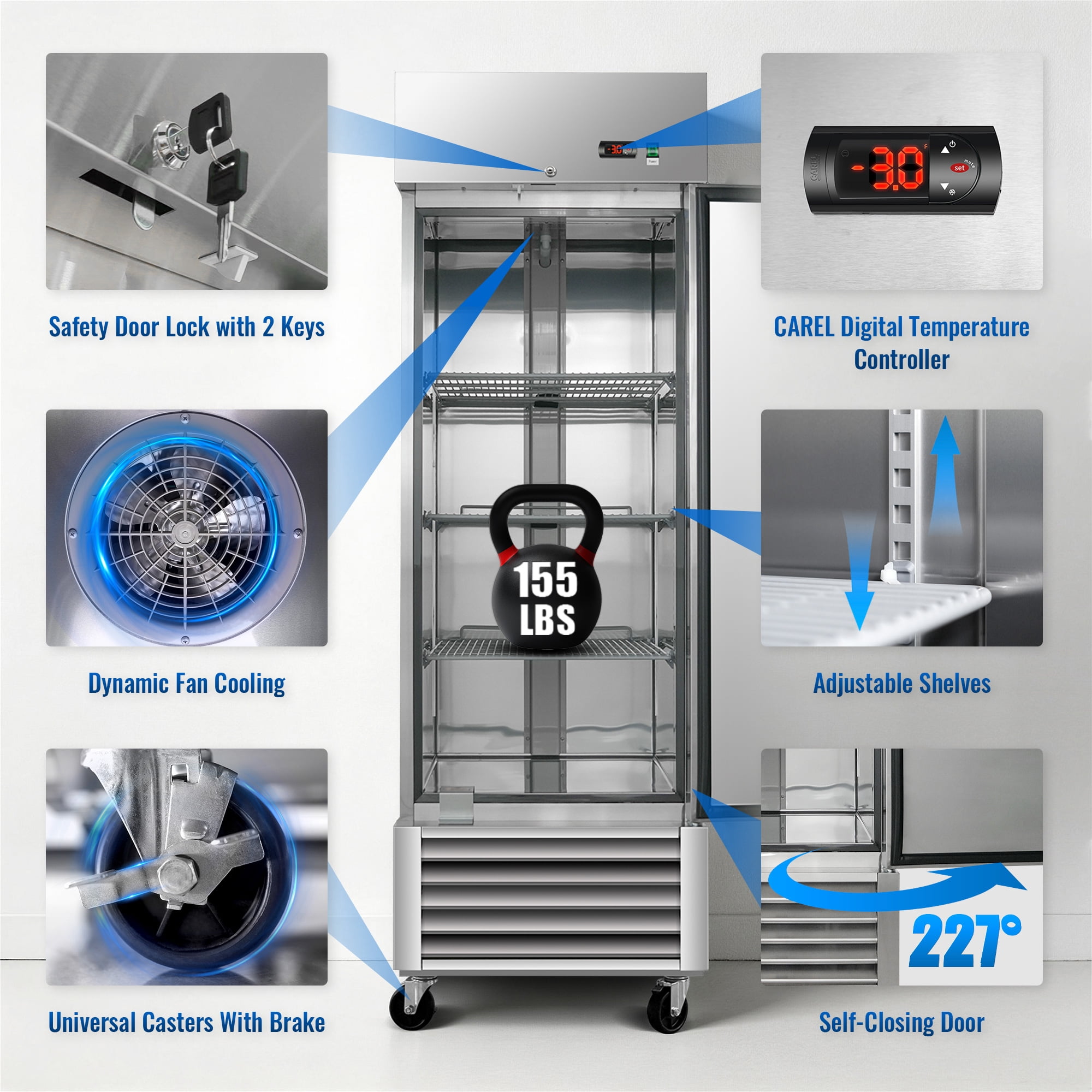 27" Commercial Expandable Upright Freezer, Stainless Steel, 23 Cu.Ft., 3 Adjustable Shelves, Low Noise & Energy Efficient, Auto Defrost, Digital Temperature Control, LED Lighting