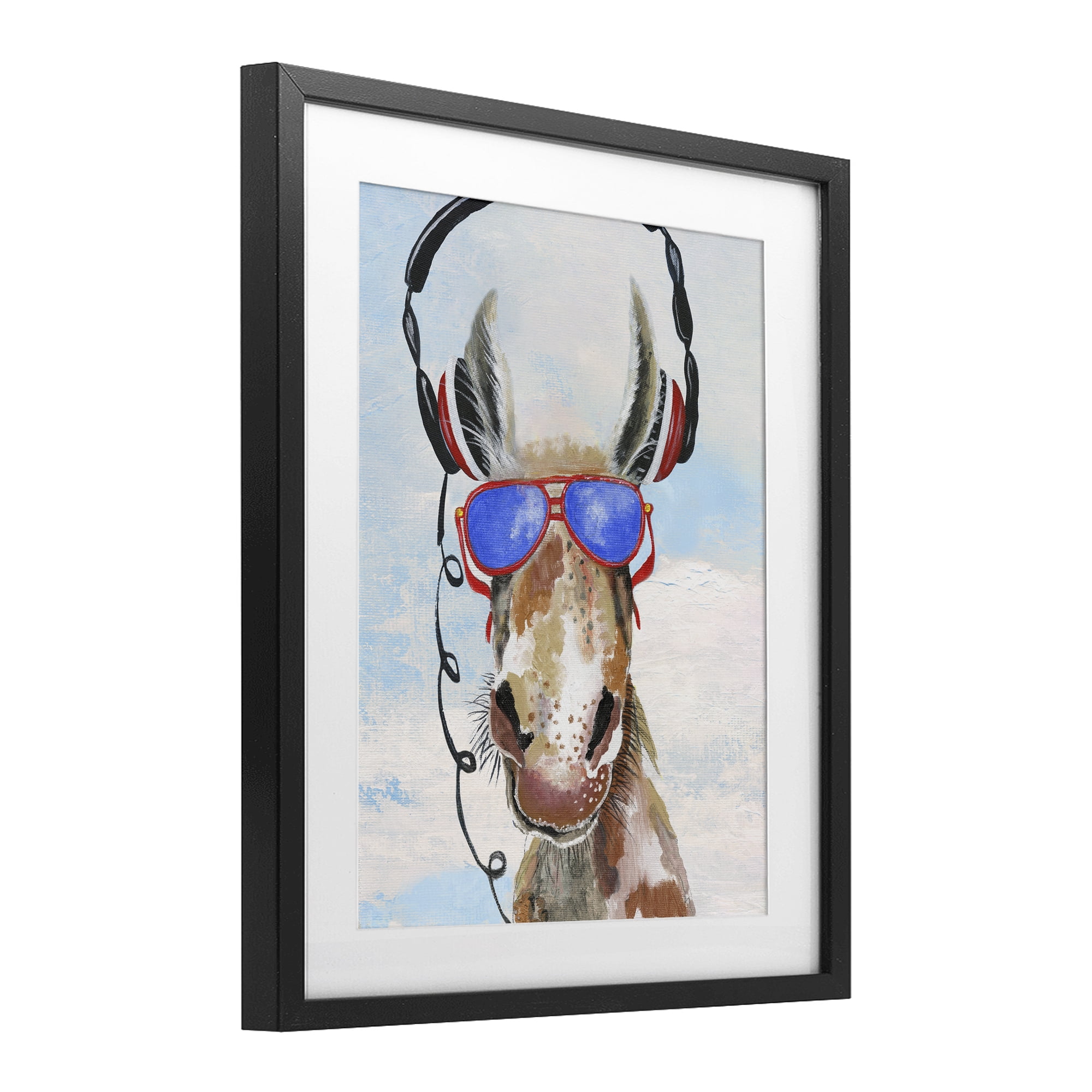 Stupell Industries Donkey Wearing Headphones Black Framed Print Under Glass, design by Janet Tava