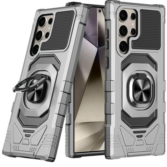 For Samsung Galaxy S25  /S25 Plus /S24  Plus Hybrid Dual Layer with 360° Rotate Magnetic Ring Stand Holder Kickstand TPU Rugged PC Shockproof Cover, XPM Phone Case [Silver]