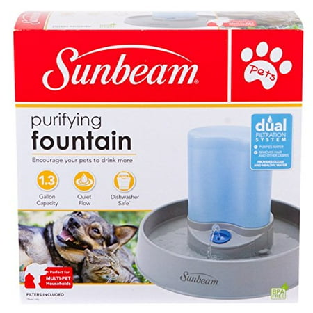 Dog Waste System Sunbeam Pets Cat Dog Animal Purifying Water Fountain dual filtration system 1.3 gallon Dishwasher Safe ()