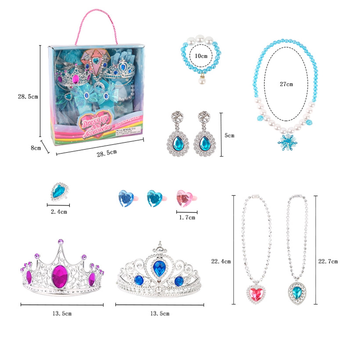 Princess Dress Up Costume Set Shoes Crown Jewelry with Princess Costume Capes for 3-12Y