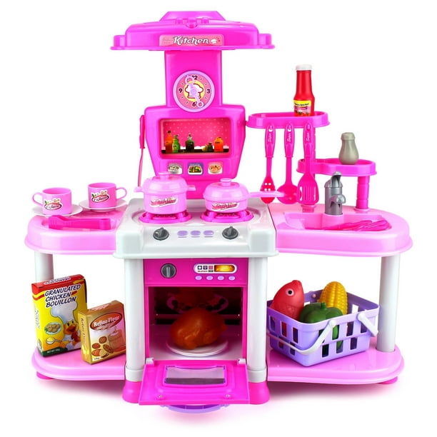 VT Fashion Kitchen Station Children's Toy Cooking Play Set w/ Toy Food, Utensils, Lights