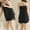 Black, variant on Juslio Pajamas for Women Solid Homewear Halter V-Neck Tank Tops and Shorts Fashion 2 Piece Matching Pajamas Sets L