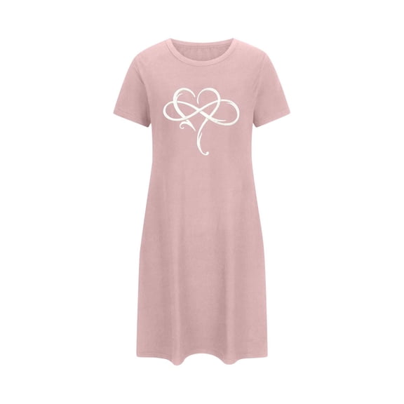 DailyTrove Women's Short Sleeve Sleep Dress - Script & Heart Print Casual Relaxed Home Wear