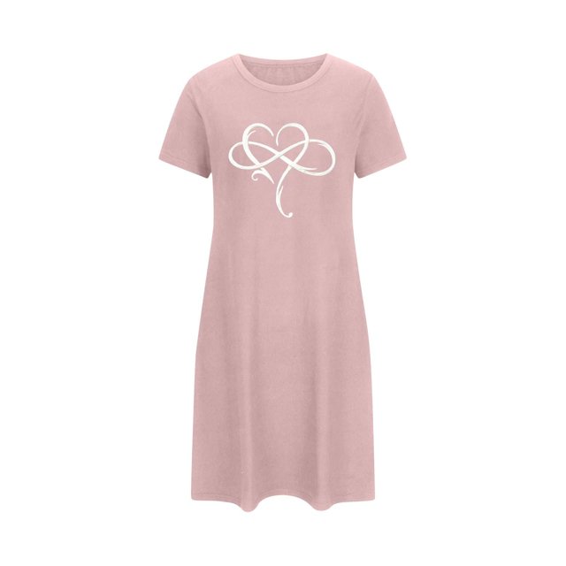 fheaev Chemises de Nuit pour Femmes Grande Taille Imprimé Saint-Valentin Chemise de Nuit Décontractée Manches Courtes Robe de Nuit Ample Confortable Pyjama Col Rond Chemises de Nuit Douces