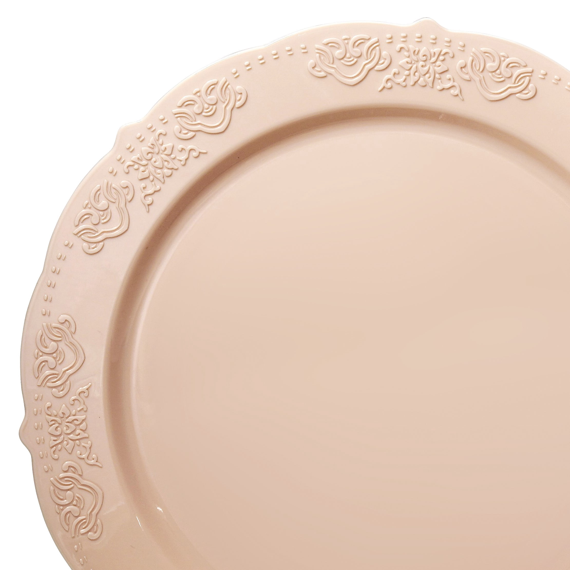 " OCCASIONS " 100 Plates Pack,(50 Guests) Vintage Wedding Party Disposable Plastic Plates Set -50x10.25'' Dinner + 50x7.5'' Salad/Dessert Plate (Portofino Blush / Antique Rose)