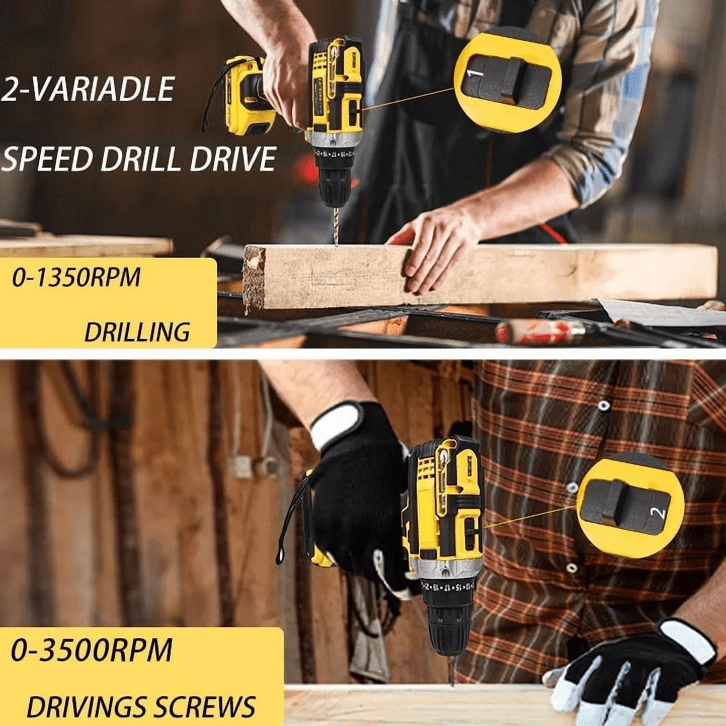 21V Tool Kit with Drill, 120PCS 21V Cordless Drill Set with 3/8" Keyless Chuck of Metal & 25+3 Clutch with Impact, 2 x 2.0Ah Battery & Fast Charger, Max Torque 45Nm, 2-Variable Speed