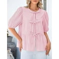 thumbnail image 6 of PRETTYGARDEN Women's Summer Tie Front Striped Shirt Trendy Cute Babydoll Tops Fashion Peplum Puffy Sleeve Blouse, 6 of 10