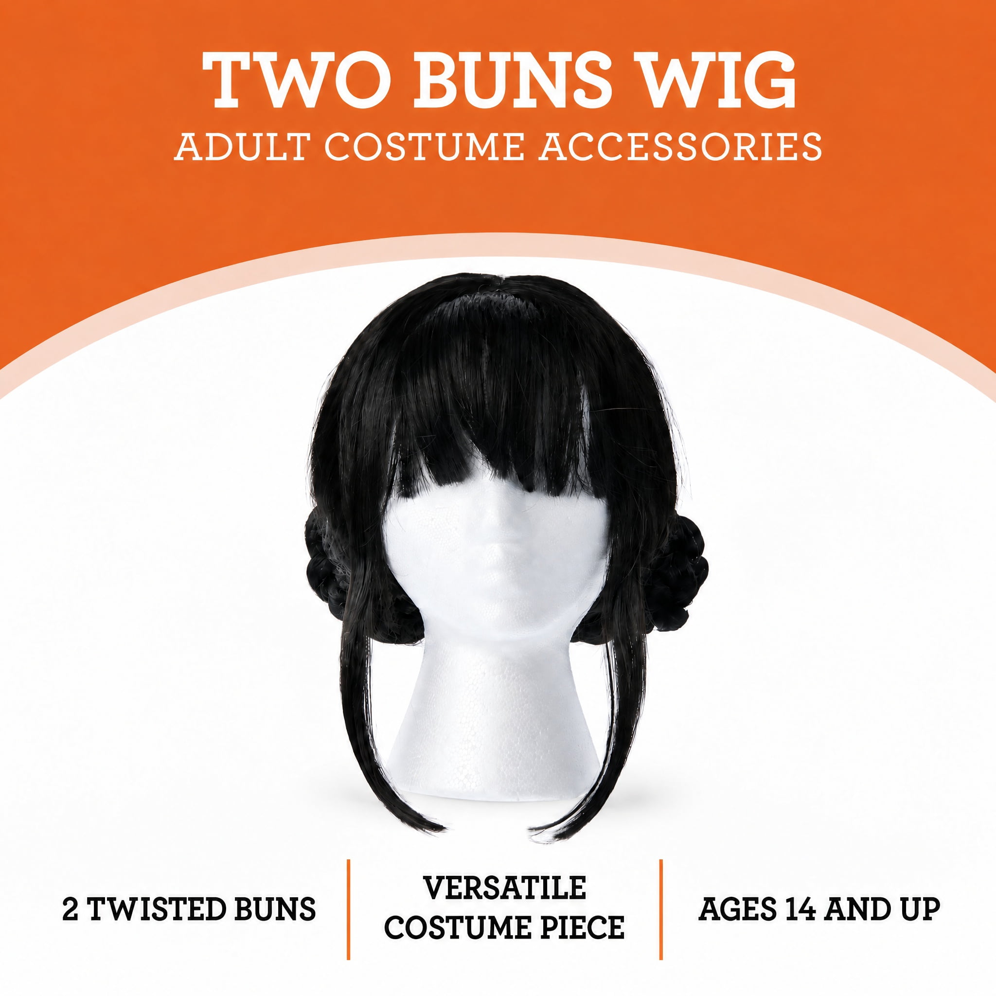 Two Buns Wig Costume Accessory for Adults, Black, Halloween by Way To Celebrate