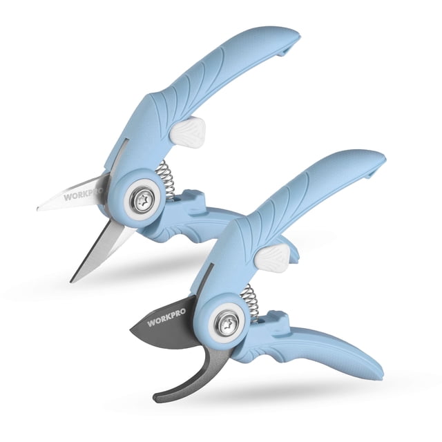 Tijeras de podar WORKPRO, paquete de 2, tijeras rectas y de derivación de 6,9 cm