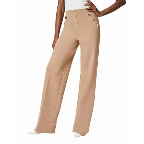 Women'S Wide Leg Dress Pants High Waisted Stretch Work Pants Office Business Casual Slacks Pockets Light Brown XS