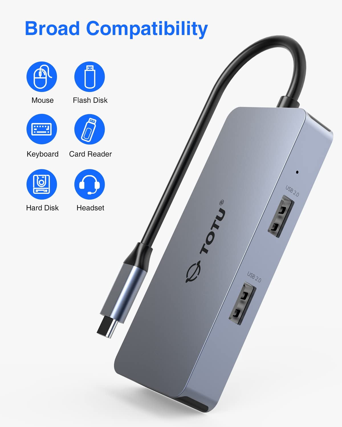 USB C Hub, Docking Station, 6-in-1 Docking Station Type C Hub with 4K HDMI Port, VGA Port, 2 USB 2.0 Ports, SD/TF Card Reader, for Macbook and Other Type C Laptops