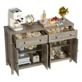 thumbnail image 4 of Homfa Farmhouse Kitchen Cabinet with Adjustable Shelf, 4-Doors 2-Drawers Wood Buffet Sideboard Coffee Bar for Living Room, Gray, 4 of 7