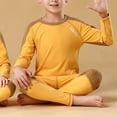 thumbnail image 2 of Yhong Kids Boys Girls Thermal Underwear Set Long Johns Base Layer Top with Pants Fall Winter Warm Yellow 150, 2 of 4