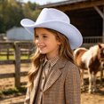 thumbnail image 2 of NOLDARES Kids Cowboy Hat Classic Dress Hat for Boys Girls Fedora Hats for Kid Felt Cap(White,4-10 Y), 2 of 9