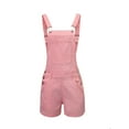 thumbnail image 6 of Fesfesfes Women's Loose Denim Shorts Jumpsuit Overalls, Pink, 6 of 8