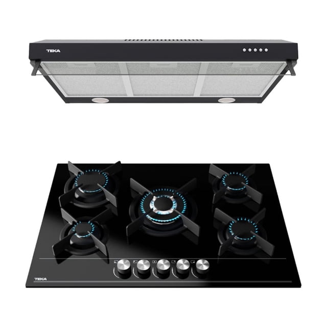 Combo Campana y Parrilla Bajo Alacena / Empotrable Teka Duetto Crystal 75 Negro