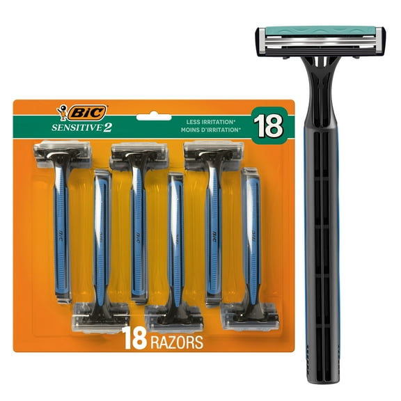 BIC Sensitive 2 Disposable Razors for Men With 2 Blades, 18 Pack