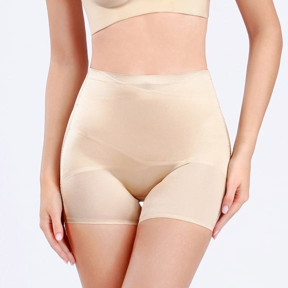Bwndum Womens High Waisted Shapewear Shorts Tummy Control Seamless Smoothing Shorts Nylon Spandex Beige,Size L