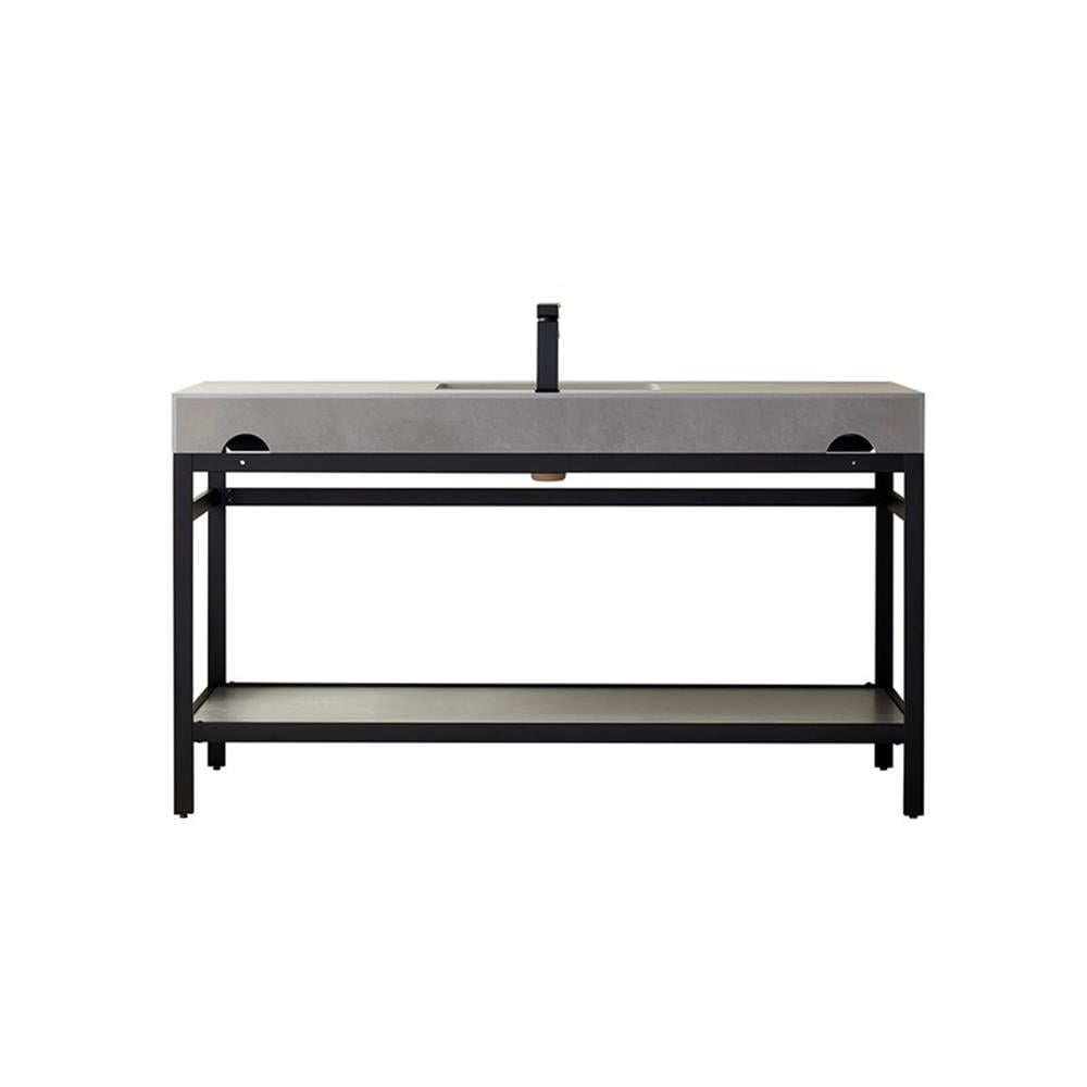 Funes 60" Single Sink Bathroom Vanity in Matte Black Frame Gray Top No Mirror