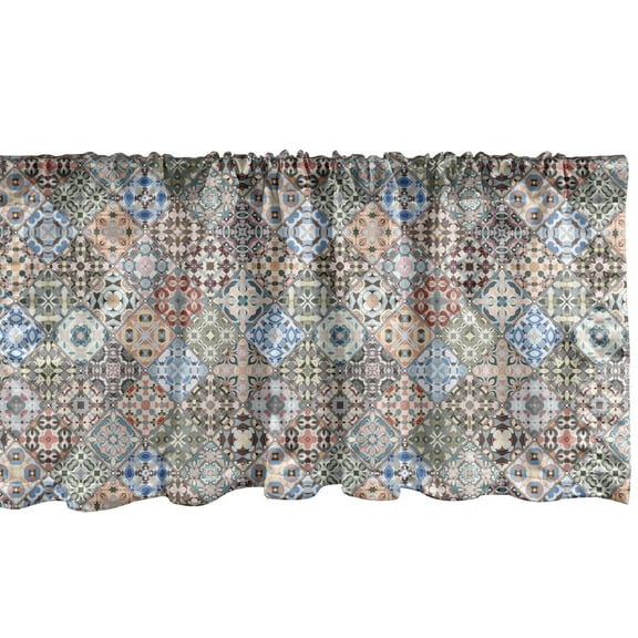 Ambesonne Vintage Window Valance, Flora Pattern Squares Art, 54" X 18", Blush and Dark Warm Taupe