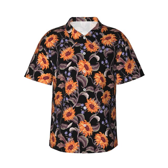 Fotbe Sunflowers Camisa Hawaiana para Hombre Unisex – Camisa Casual de Verano con Botones de Manga Corta de Algodón y Lino,Small
