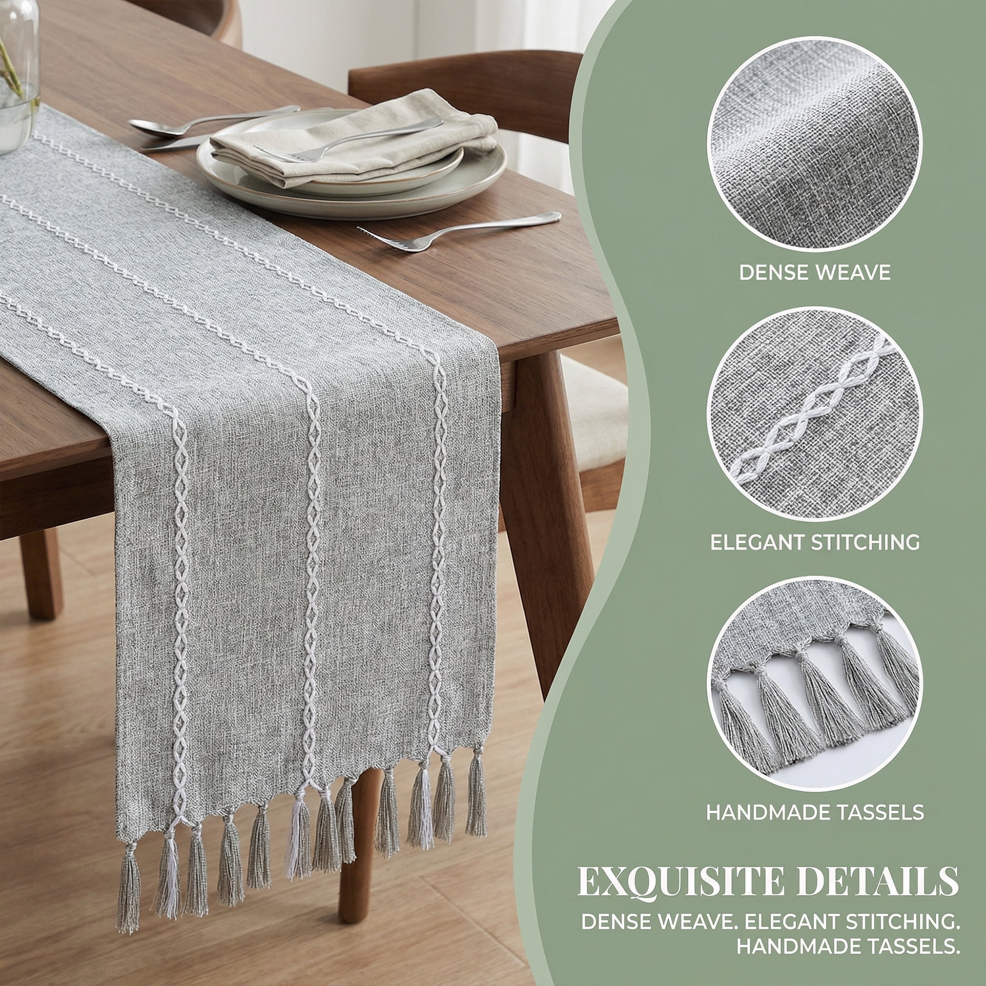 Unique Bargains Washable Polyester Kitchen Runner with Tassel for Dining Gray 13"x72"
