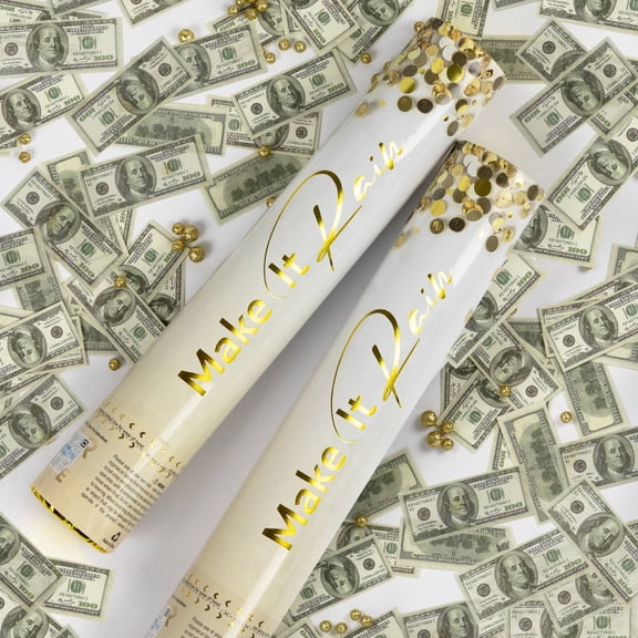 PrimePure Confetti Poppers, Fake 100 Dollar Bills Money, 2 Pack