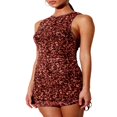 thumbnail image 1 of MesaSe Robe Moulante Sans Manches pour Femmes, Robe Courte Mini Décontractée avec Col, Bandage Plissé Ajusté, 1 of 5