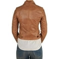 thumbnail image 2 of Women's Genuine Tan Lambskin Leather Jacket Motorcycle Slim Fit Biker Jacket W703, 2 of 3
