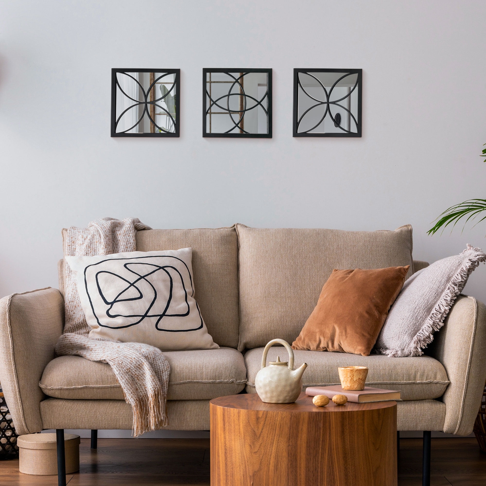 Mainstays Contemporary Square Wall Mirror Black 10" x 10" Wall Home Décor Set of 3