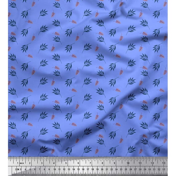 Soimoi Blue Georgette Viscose Fabric Berries & Leaves Fabric Prints By Yard 42 Inch Wide