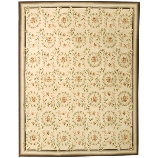 Due Process Stable Trading Aubusson Rouen Ivory & Denim Round Area Rug, 6 x 6 ft.