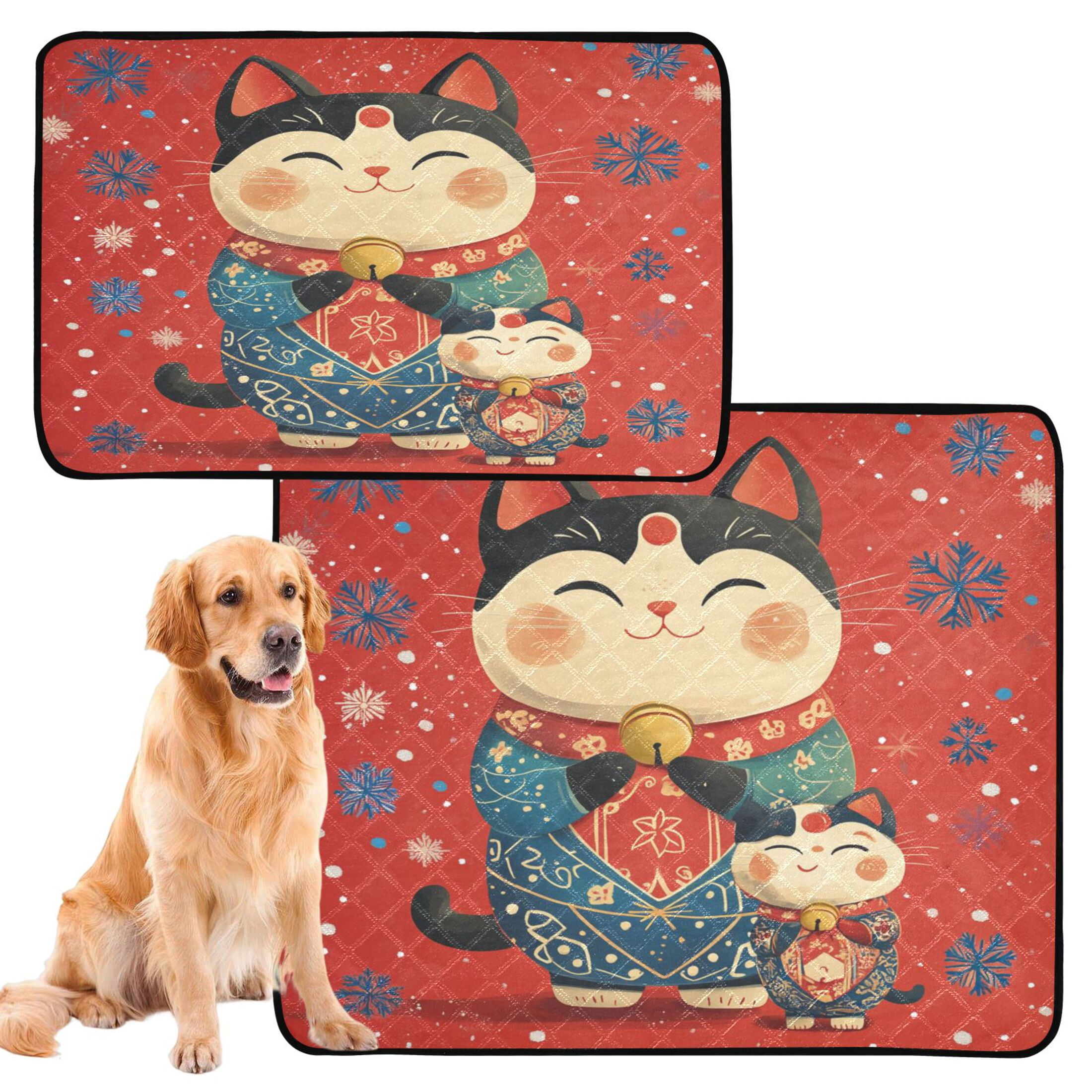 Qxltty Illustration Of Fortune Cats with Blue Snowflakes Cat litter Pads Pet Set of 3 Diaper Mats Center Anti-leakage Layer Absorbent Soft and Comfortable