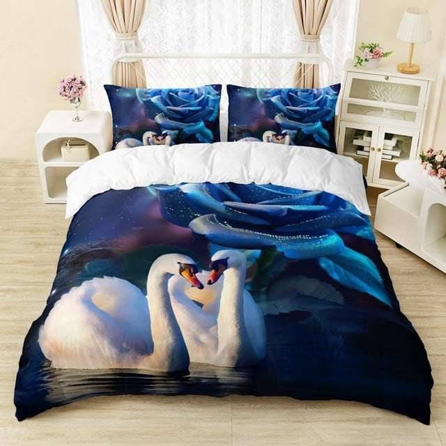 Juego de Funda Nórdica, Tamaño King, Lago de los Cisnes Azul Rosa juego de cama para Gilrs