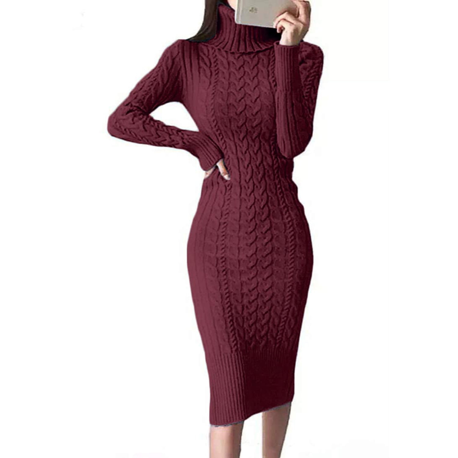 Esobo Womens Long Sleeve Turtleneck Sweater Dresses Knitted Bodycon