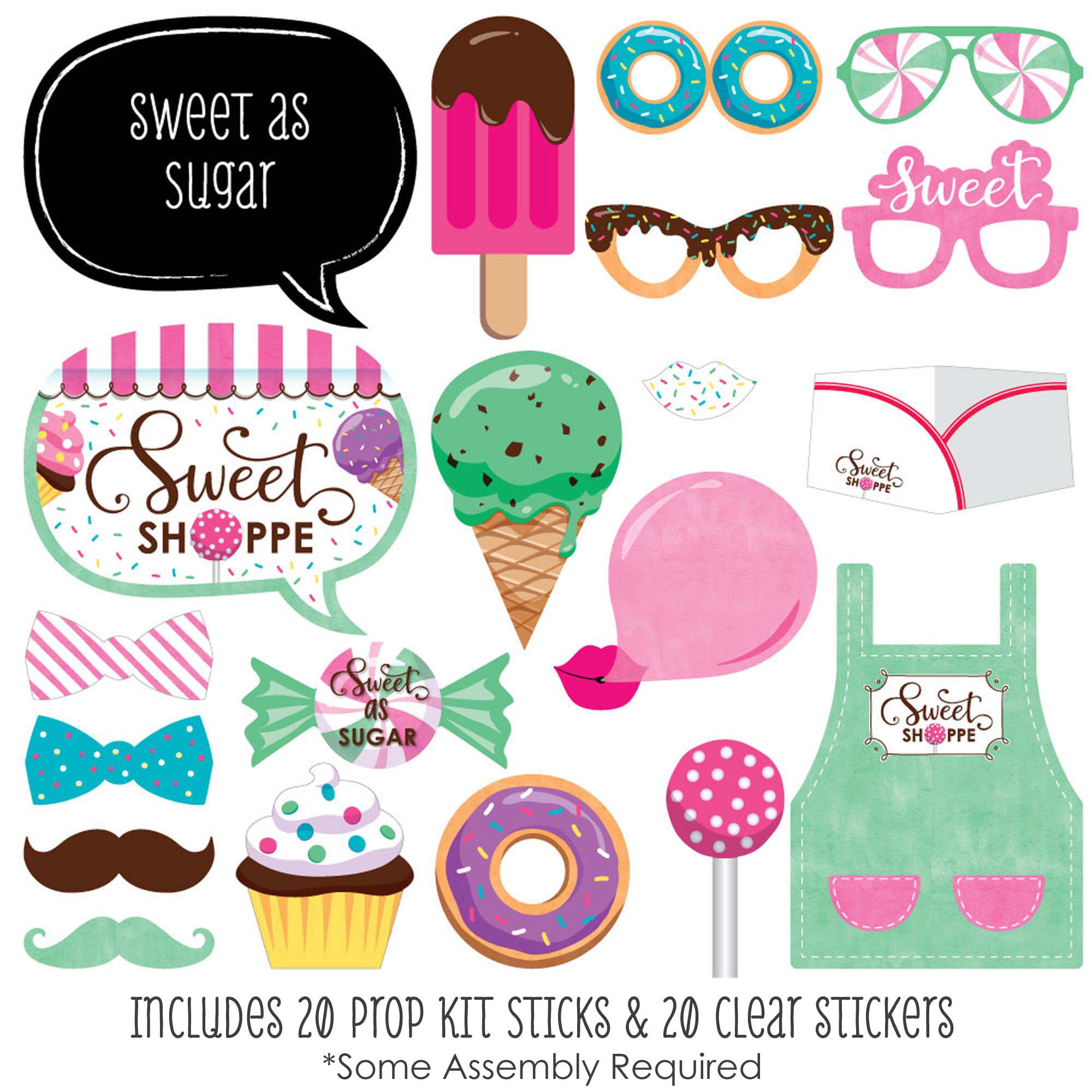 Big Dot of Happiness Sweet Shoppe - Candy and Bakery Birthday Party or Baby  Shower Photo Booth Props Kit - 20 Count 